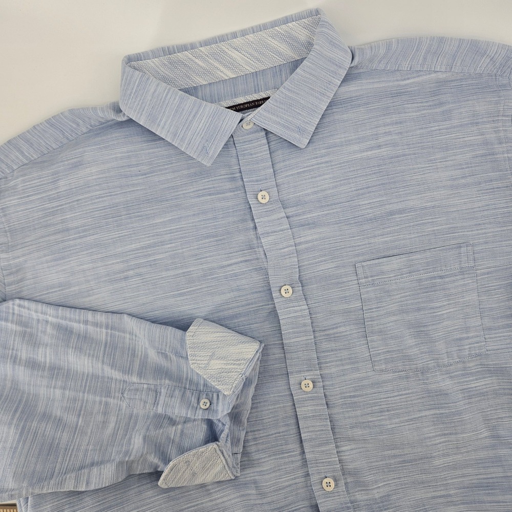 Johnston & Murphy Mens XXL Shirt Cotton Blue Slub Long Sleeve Button Down